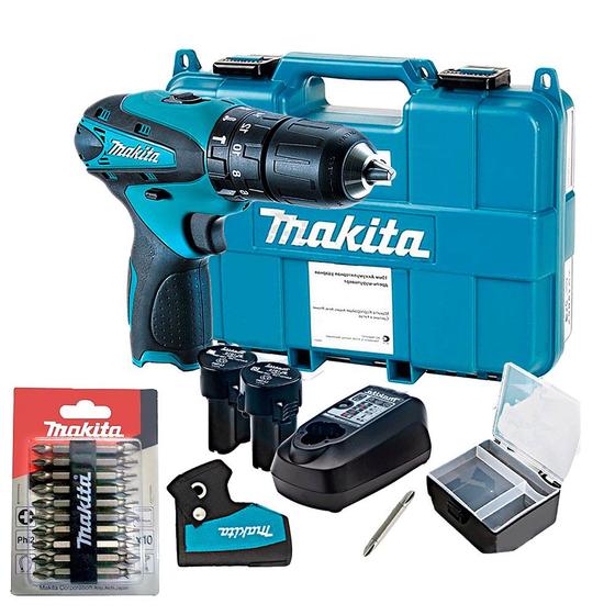 Kit Parafusadeira e Furadeira de Impacto HP330DWE Makita e 10 Bits D34366 Menor preço em Kit Parafusadeira e Furadeira de Impacto HP330DWE Makita e 10 Bits D34366