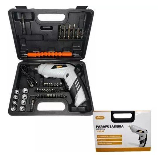 Imagem de Kit Parafusadeira Sem Fio Portátil Recarregável 32 ponteiras + Maleta com Acessórios Bits Knup Com Iluminação