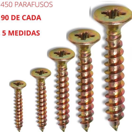 Imagem de Kit Parafuso para Madeira Chipboard Philips com 450 Parafusos MDF Móveis 16 - 20 - 30 - 35 - 40 mm