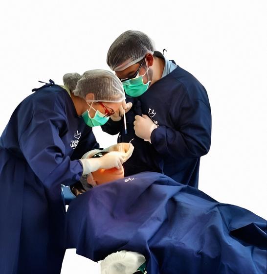 Imagem de Kit Paramentação Cirurgia Odontologica Azul Marinho Tecido Brim leve Sem Personalização de logomarca