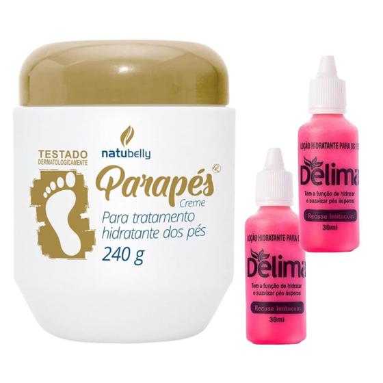 Imagem de Kit Parapés Creme Hidratante para Tratamento dos Pés (Dourado) + 2 Loção Hidratante Delima