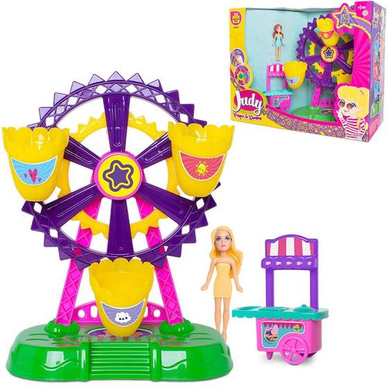 Imagem de Kit parque de diversao com roda gigante + boneca e carrinho judy na caixa - SAMBA TOYS