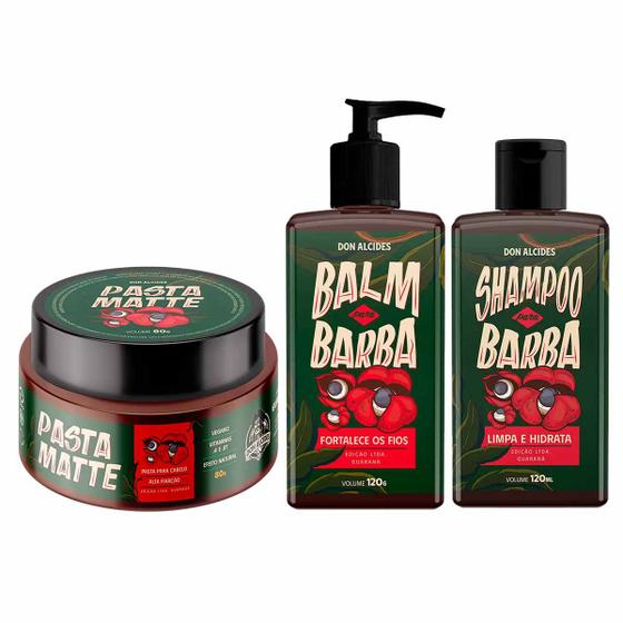 Imagem de Kit Pasta Cabelo, Balm e Shampoo Barba Guaraná Don Alcides