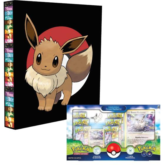 Imagem de Kit Pasta Fichário Pokémon Eevee Evoluções com Box Radiante GO Coleção Premium de Cartas Cards TCG