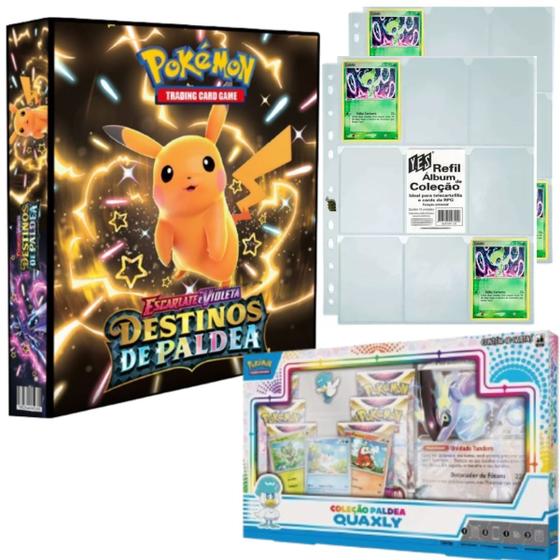 Imagem de Kit Pasta Fichário Pokémon Escarlete e Violeta Destinos e Paldea com 20 Folhas e Box Quaxly TCG