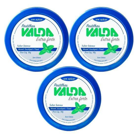 Imagem de Kit Pastilha Valda Extra Forte Com 3 Latas De 50g Cada