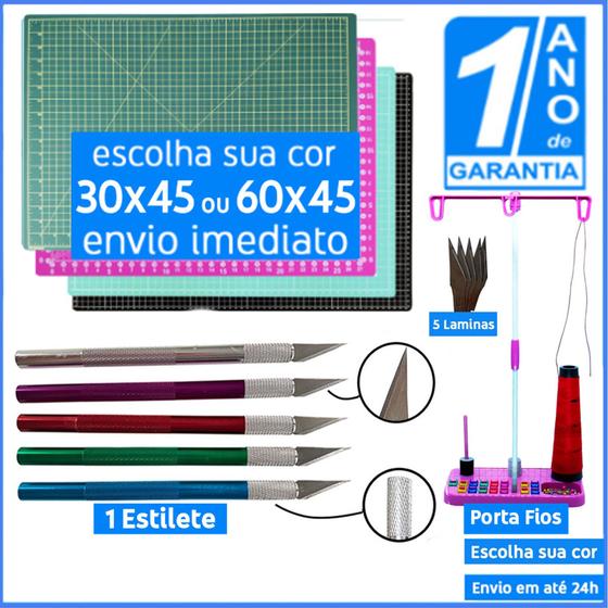 Imagem de Kit Patchwork Base Corte A2 60x45 ou A3 30x45cm + Porta Fio + Estilete Cortador