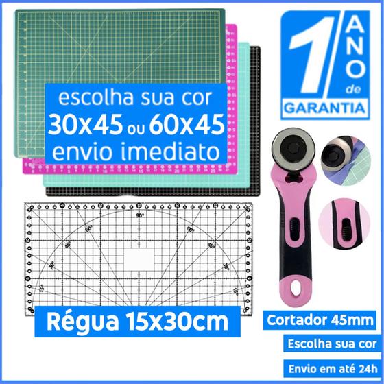 Imagem de Kit Patchwork Base Corte A2 60x45cm ou A3 30x45cm + Régua 15x30cm + Cortador 45mm