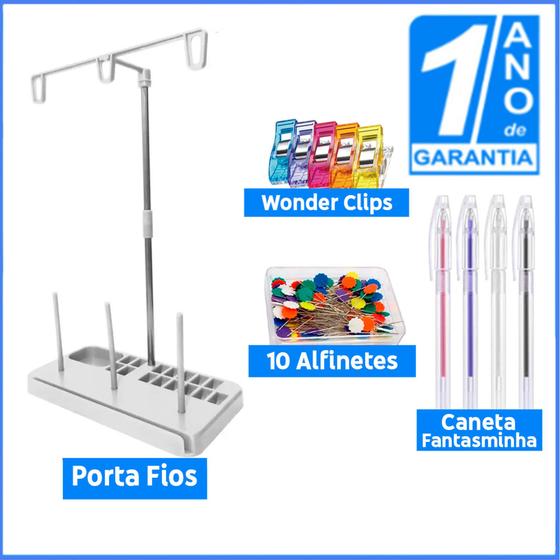 Imagem de Kit Patchwork Porta Fio Suporte 3 Cones + Wonder Clips + Alfinete + Caneta Fantasminha