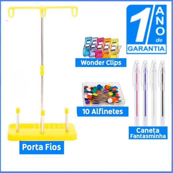 Imagem de Kit Patchwork Porta Fio Suporte 3 Cones + Wonder Clips + Alfinete + Caneta Fantasminha