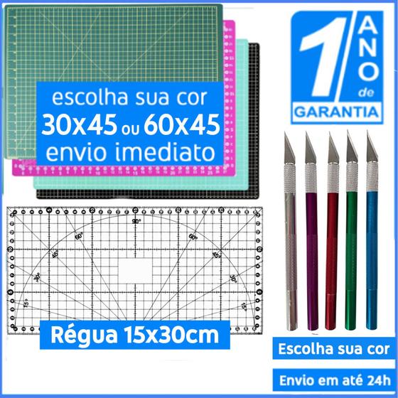 Imagem de Kit Patchwork Scrapbook Base de Corte A2 60x45cm ou A3 30x45cm + Régua 15x30cm + Estilete Cortador