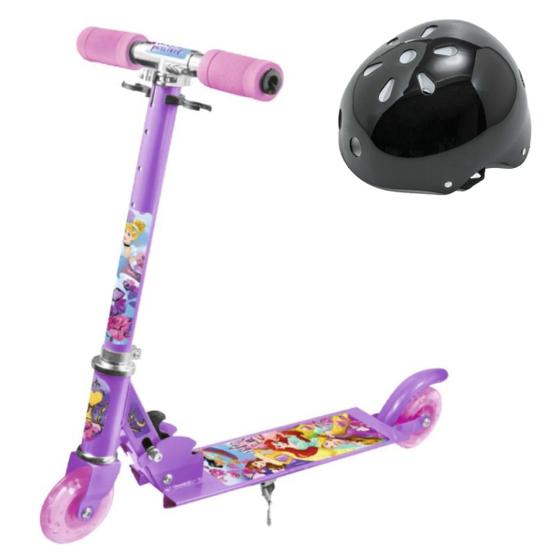 Imagem de Kit Patinete Ajustável Princesa Disney 2Roda 60Kg + Capacete