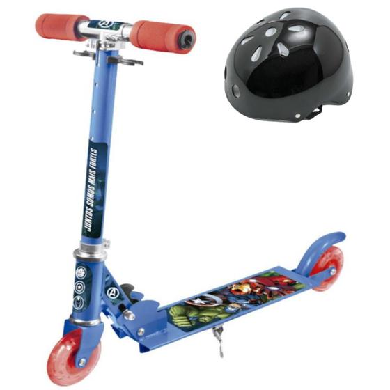 Imagem de Kit Patinete Dobrável Avengers Infantil 2Roda Led + Capacete