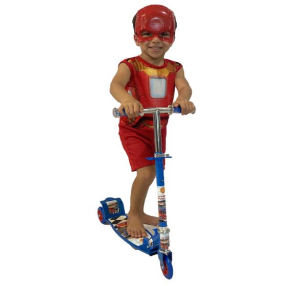 Imagem de Kit Patinete Dobrável Infantil Azul 50KG + Fantasia Marvel