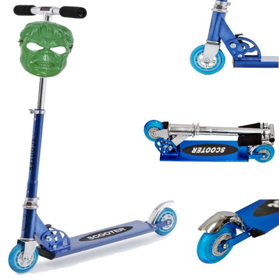 Imagem de Kit Patinete Infantil 2 Rodas Ajustável 40kg + Máscara Hulk