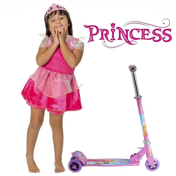 Imagem de Kit Patinete Infantil Ajuste de Altura e Vestidinho Princesa