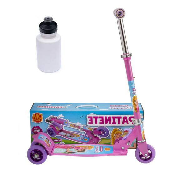 Imagem de Kit Patinete Infantil Dm Toys 3Roda Sonho Princesa + Squeeze