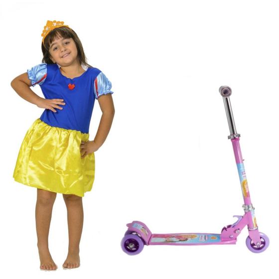 Imagem de Kit Patinete Infantil Rosa Belinda + Fantasia Branca de Neve