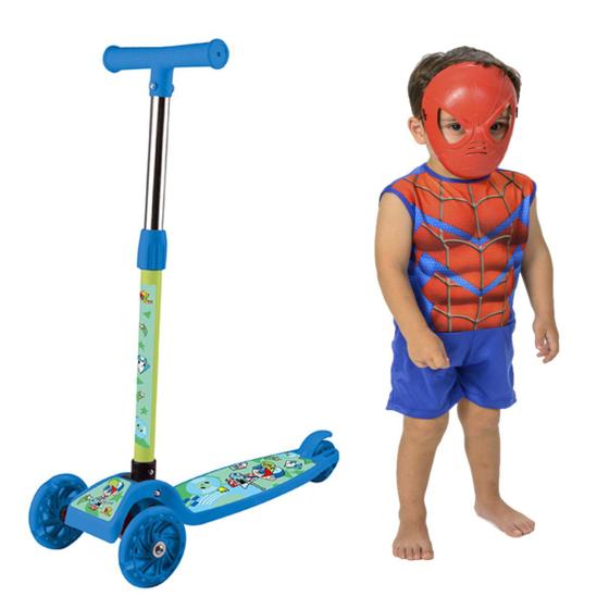 Imagem de Kit Patinete Irado Criança 3 4 5 6 Ano + Fantasia Spider Man