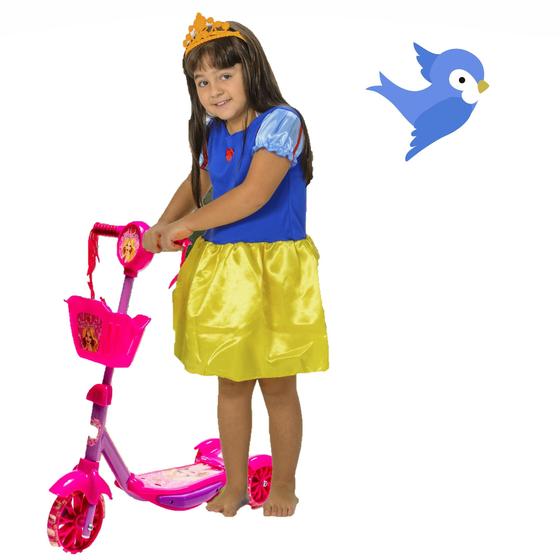 Imagem de Kit Patinete Princesa Fantasia Branca de Neve 3 Rodas Luz