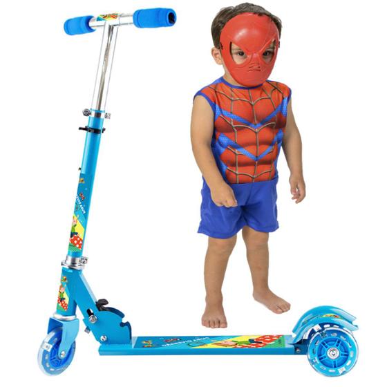 Imagem de Kit Patinete Radical Menino Roda Luz + Fantasia Homem Aranha