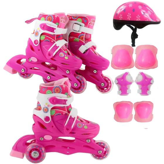 Imagem de Kit Patins Infantil 2em1 + Proteção com Capacete 28 ao 31