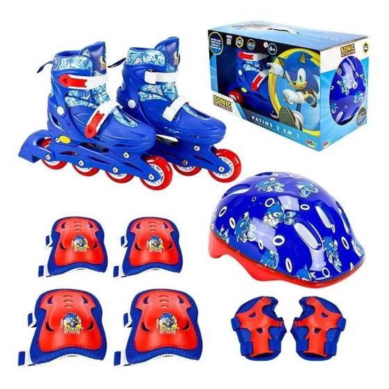 Imagem de Kit Patins Sonic In e Tri Line com Protecao 28 a 31 - Bbr S003
