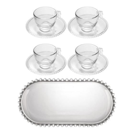 Imagem de Kit Pearl Cristal Xícaras 80ml Chá Com Pires & Travessa Oval