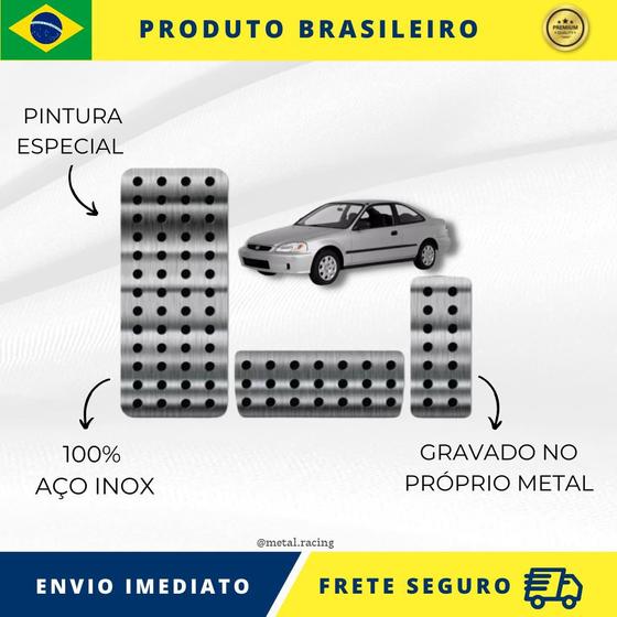 Imagem de KIT Pedaleira de Carro E Descanso de PÉ 100% AÇO INOX modelo do carro Honda Civic 1998 Acima   Envio Rápido Brasil