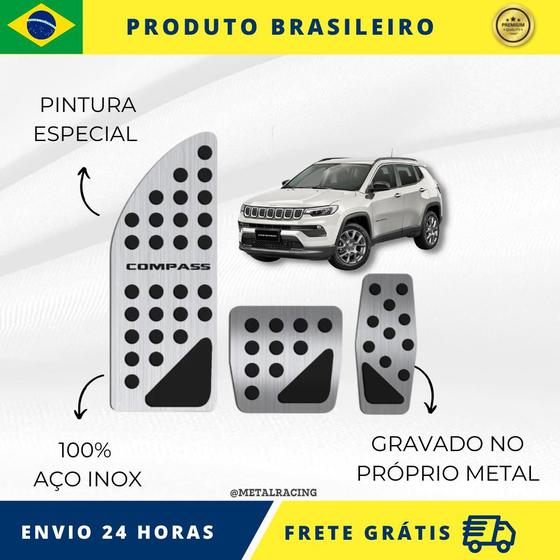 Imagem de KIT Pedaleira e Descanso de Carro 100% AÇO INOX do carro Jeep Compass Automático 2017 acima serve com perfeição Premium Envio Rápido Brasil