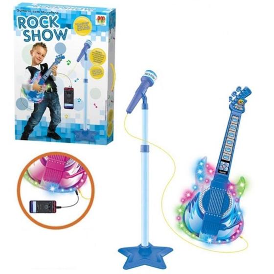 Imagem de Kit Pedestal Microfone Karaoke E Guitarra Azul Meninos