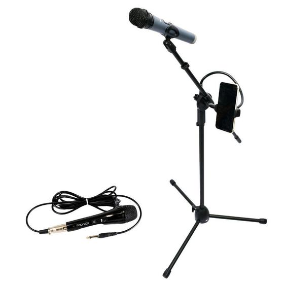 Imagem de Kit Pedestal Tripé +Suporte p/ Celular+ Microfone com Fio