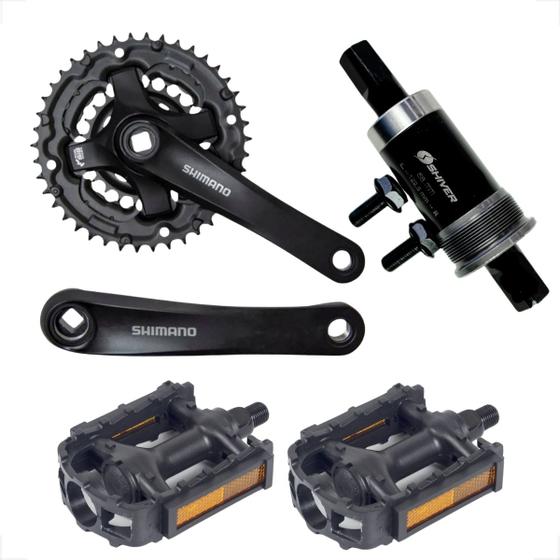 Imagem de Kit pedivela shimano tourney ty300 3 coroas movimento central 42 34 24 dentes shiver 122,5mm pedal 