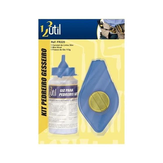 Imagem de Kit Pedreiro Gesseiro Com Carretel De Linha Mini Nível E Giz Azul - 3 Peças