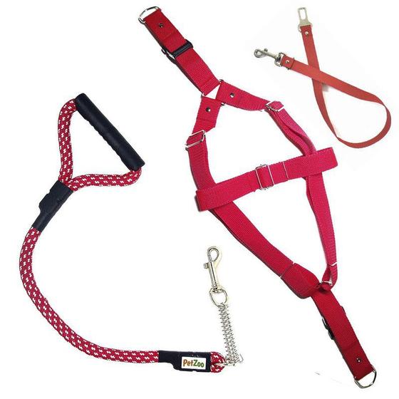 Imagem de Kit Peitoral, Guia e Cinto de Segurança para Cachorros - Tamanho Grande - Vermelho