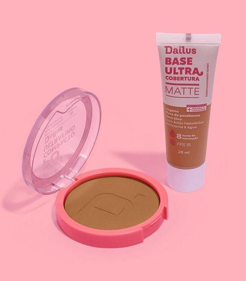 Imagem de Kit Pele Dailus Base Líquida + Pó Compacto Alta Cobertura 40g