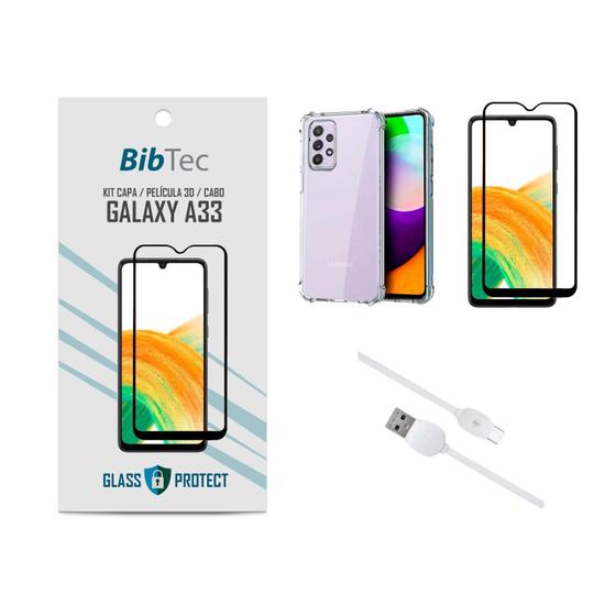 Imagem de Kit Película 3D + Capa Transparente + Cabo USB Tipo C Samsung Galaxy A33