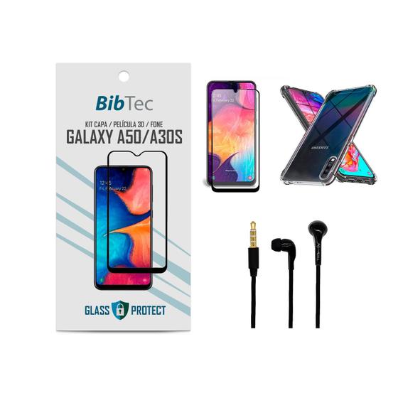 Imagem de Kit Película 3D + Capa Transparente + Fone de Ouvido para Samsung Galaxy A50/A30S