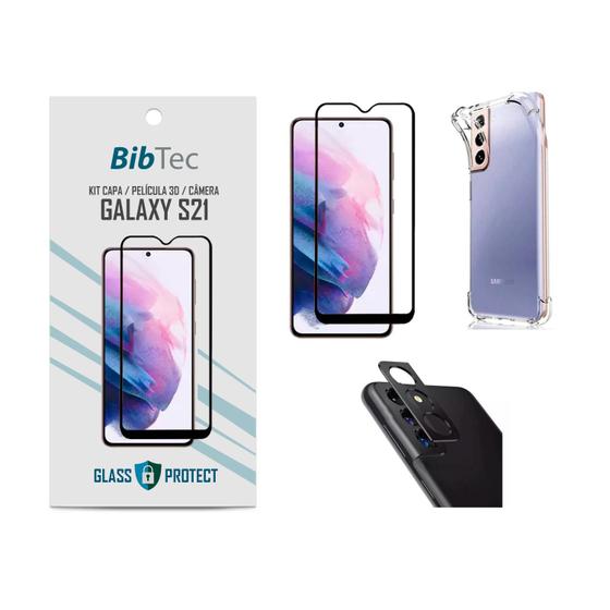 Imagem de Kit Película 3D + Capa Transparente + Película de Câmera para Samsung Galaxy S21