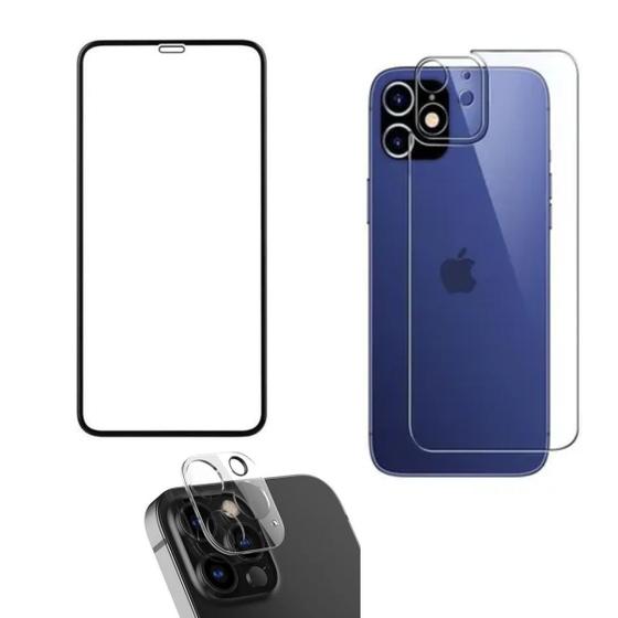 Imagem de Kit Película 3d Vidro + Película Traseira + Película Câmera Compatível com iPhone 12 Pro