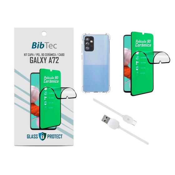 Imagem de Kit Película 9D Cerâmica + Capa Transparente + Cabo USB Tipo C Samsung Galaxy A72