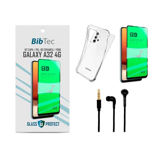 Imagem de Kit Película 9D Cerâmica + Capa Transparente + Fone de Ouvido Samsung Galaxy A32 4G