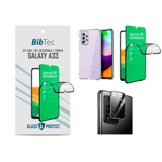 Imagem de Kit Película 9D Cerâmica + Capa Transparente + Película de Câmera Samsung Galaxy A33