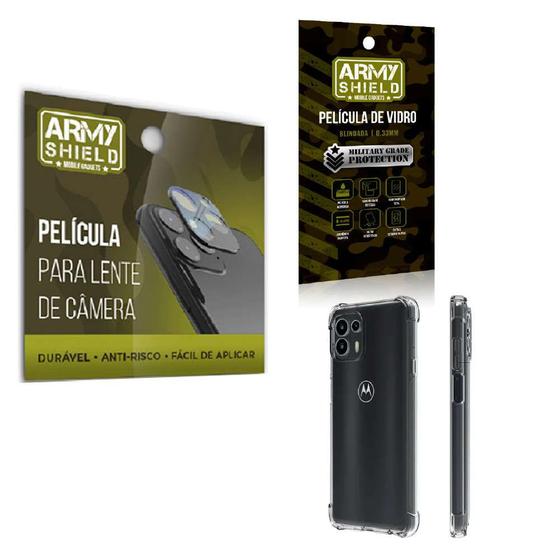 Imagem de Kit Película de Camêra Moto Edge 20 Pro + Película de Vidro 3D e Capinha Anti Shock - Armyshield