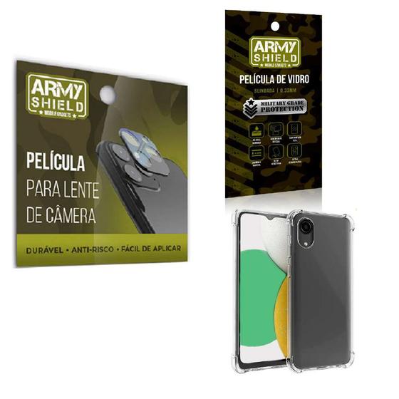 Imagem de Kit Película de Camêra Samsung A03 Core + Película de Vidro 3D e Capinha Anti Shock - Armyshield