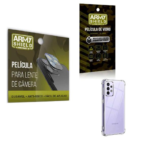 Imagem de Kit Película de Camêra Samsung A52 S 5G + Película de Vidro 3D e Capinha Anti Shock - Armyshield