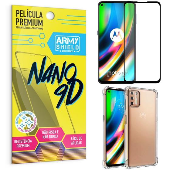 Imagem de Kit Película Premium Nano 9D para Moto G9 Plus + Capa Anti Impacto - Armyshield