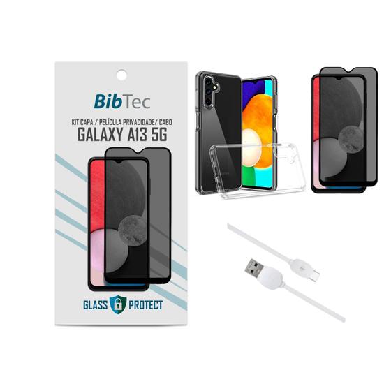 Imagem de Kit Película Privacidade 3D + Capa Transparente + Cabo USB Tipo C Samsung Galaxy A13 5G