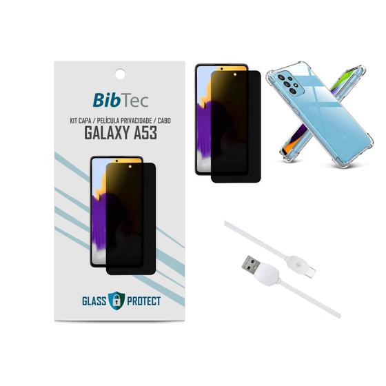 Imagem de Kit Película Privacidade 3D + Capa Transparente + Cabo USB Tipo C Samsung Galaxy A53