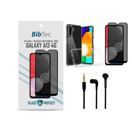 Imagem de Kit Película Privacidade 3D + Capa Transparente + Fone de Ouvido Samsung Galaxy A13 4G